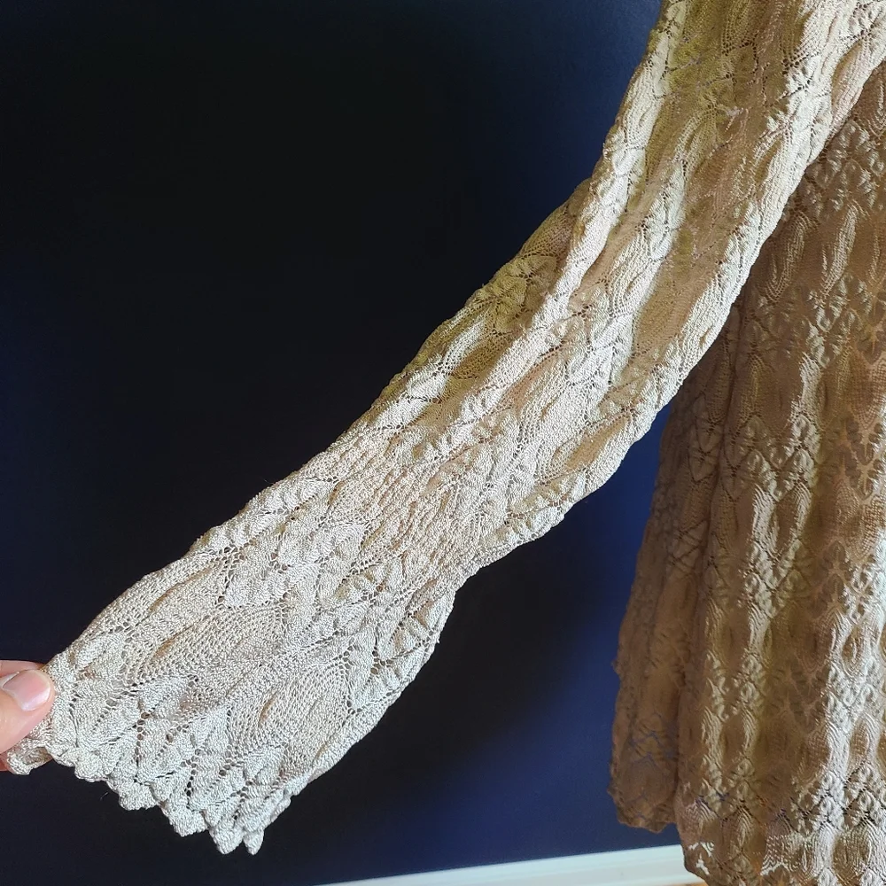 FREE PEOPLE Beige Simone Crochet Lace Shift Mini Dress Large - Picture 7 of 12